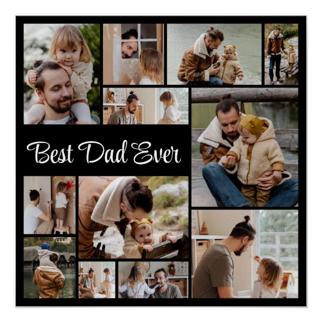 12 FotoCollage Bester Vater je glänzend Poster (Vorderseite)