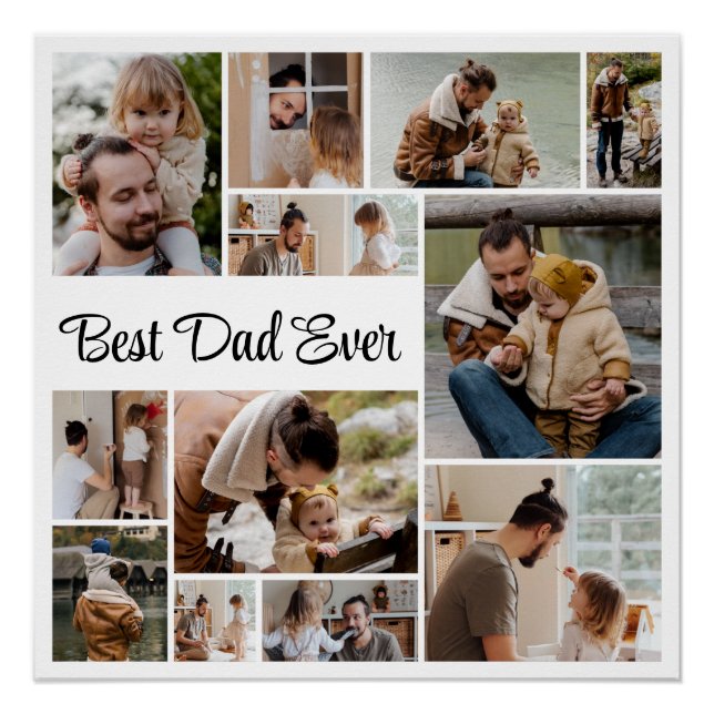 12 FotoCollage Bester Vater je glänzend Poster (Vorderseite)