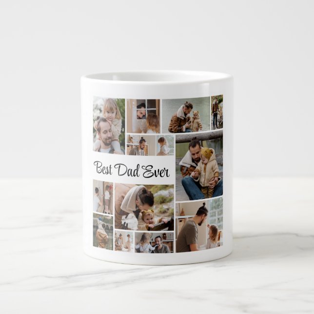 12 FotoCollage Bester Vater je Jumbo-Tasse (Vorderseite)