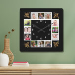 12 FotoCollage Erstellen Sie Ihr eigenes Gold Blac Quadratische Wanduhr<br><div class="desc">Erstellen Sie Ihre eigene Foto Collage Wand Uhr mit 12 Ihrer Lieblingsfotos. Die Foto-Rahmenuhr hilft Ihnen,  Ihre besonderen Momente zu schätzen und macht Eltern,  Großeltern und Freunden ein wohlüberlegtes Geschenk. Die personalisierte Familienuhr ist ein einzigartiges Geschenk für jede Anlässe.</div>