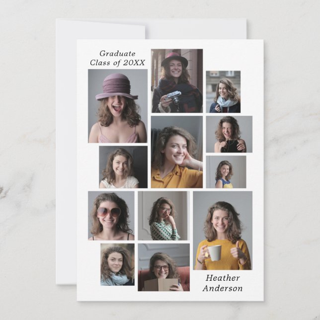 12 FotoCollage Fügen Sie einen Abschluss für Name  Ankündigung (Vorderseite)