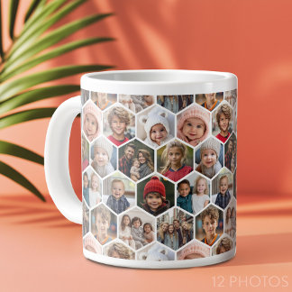 12 FotoCollage - Funky Hexagon Muster Jumbo-Tasse
