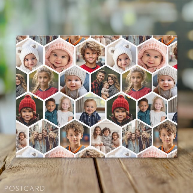 12 FotoCollage - Funky Hexagon Muster Postkarte (Custom Photo Postcard)