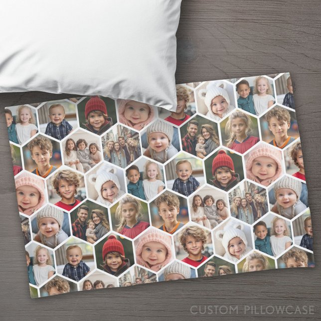 12 FotoCollage - funky Hexagon-Muster überall Kissenbezug (Custom Pillowcase)
