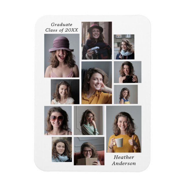 12 Fotocollage Graduate Name flexibel Magnet (Vertikal)