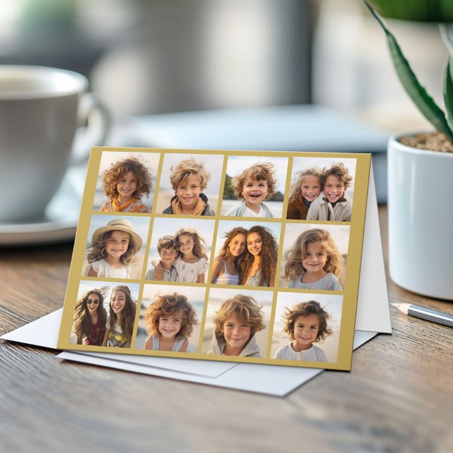 12 FotoCollage mit Gold Hintergrund Karte (Custom Photo Note Card)