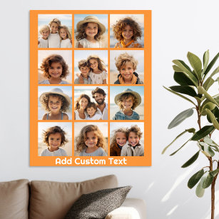 12 FotoCollage mit orangefarbenem Hintergrund Poster