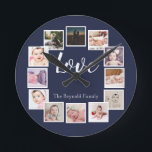 12 FotoCollage Personalisiert Blue Runde Wanduhr<br><div class="desc">12 Foto Collage Personalisiert Template blauen Wanduhr .. Fügen Sie einfach Ihre eigenen Fotos und Texte zu dieser großartigen Wanduhr .. einfach zu personalisieren .. anpassbare Fotoplattuhr von Ricaso - perfekte Geschenkideen</div>
