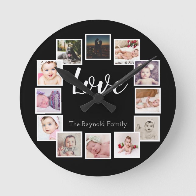 12 FotoCollage Personalisiert Runde Wanduhr (Vorderseite)