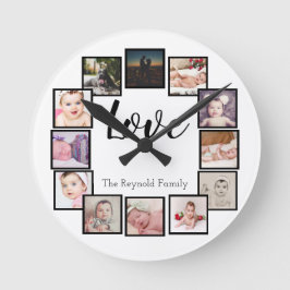 12 FotoCollage Personalisiert Schwarz-weiß Runde Wanduhr