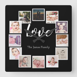 12 Fotocollage Personalisierte LIEBE Quadratische Wanduhr