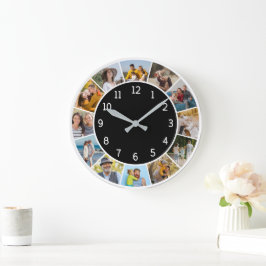 12 Fotocollage Schwarz & Weiß Familie & Freunde Große Wanduhr