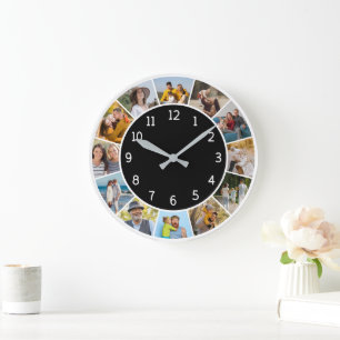 12 Fotocollage Schwarz & Weiß Familie & Freunde Große Wanduhr
