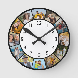 12 Fotocollage Schwarz & Weiß Familie & Freunde Runde Wanduhr