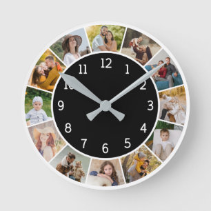 12 Fotocollage Schwarz & Weiß Familie & Freunde Runde Wanduhr