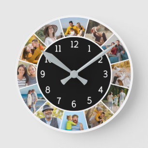12 Fotocollage Schwarz & Weiß Familie & Freunde Runde Wanduhr