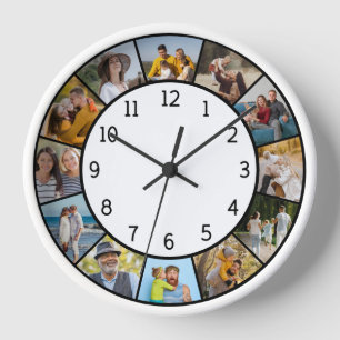 12 Fotocollage Schwarz & Weiß Familie & Freunde Uhr