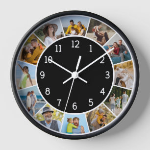 12 Fotocollage Schwarz & Weiß Familie & Freunde Uhr