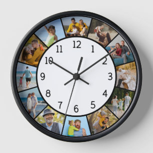 12 Fotocollage Schwarz & Weiß Familie & Freunde Uhr