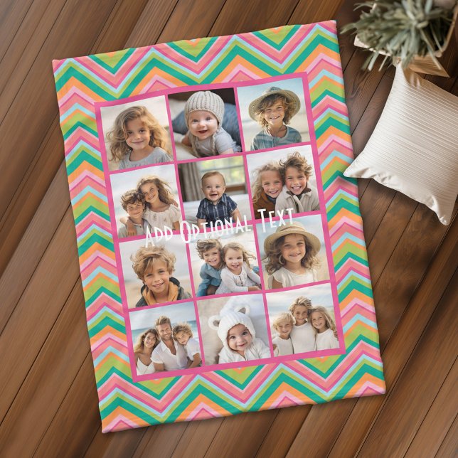 12 Fotomaterial - rosa Zickzack Muster Fleecedecke (Personalized fleece blanket with 12 photos and a monogram)