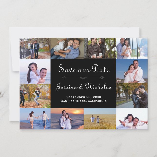 12 Fotos Collage Black - 12x18 Save the Date (Vorderseite)