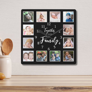 12 Fotovorlage zusammen machen Familienangebot sch Quadratische Wanduhr