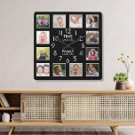12 Fotovorlagenzeit mit schwarzem Familienangebot Quadratische Wanduhr<br><div class="desc">Individuelle Foto-Uhr mit inspirierend Familienausdruck "Zeit mit der Familie ist jede Sekunde wert". Personalisieren Sie mit 12 Ihrer Lieblings-Fotos.</div>
