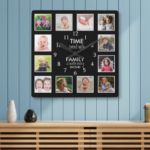 12 Fotovorlagenzeit mit schwarzem Familienangebot Quadratische Wanduhr