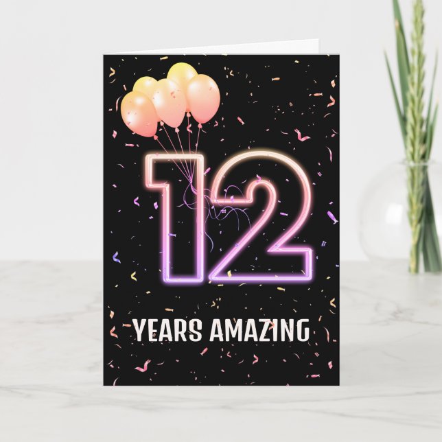 12. Geburtstag Ballons und Confetti Karte (Vorderseite)