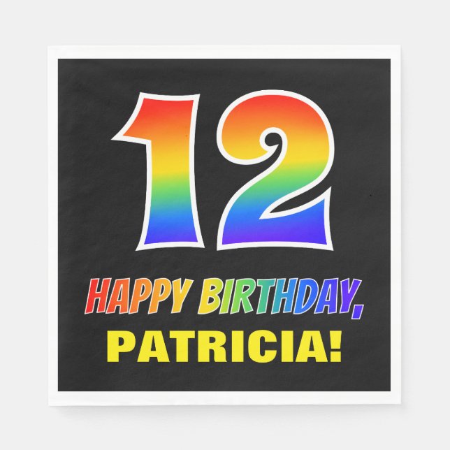12. Geburtstag: Bold, Fun, Simple, Rainbow 12 Serviette (Vorderseite)