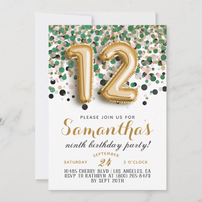12. Geburtstag Confetti Einladung (Vorderseite)
