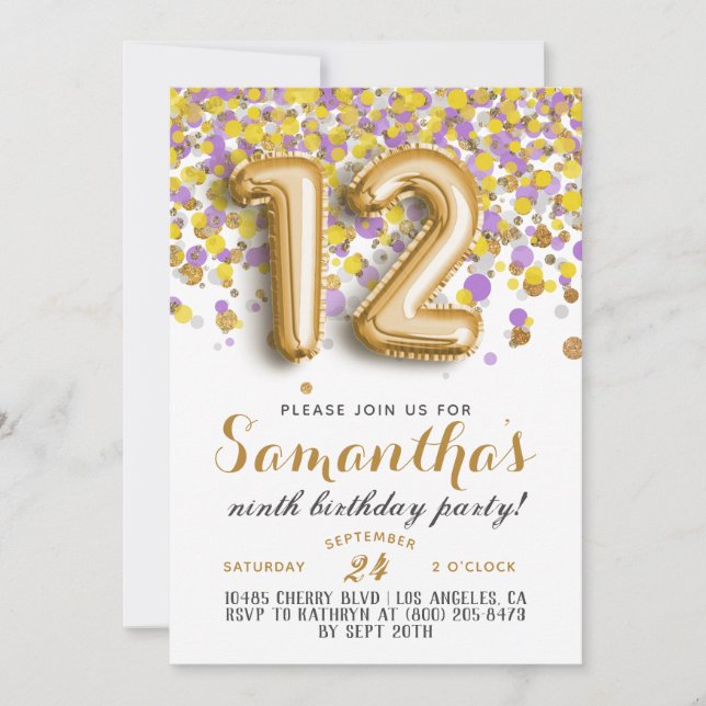 12. Geburtstag Confetti Einladung (Vorderseite)