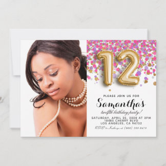 12. Geburtstag Confetti Gold Portrait Einladung
