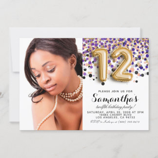 12. Geburtstag Confetti Gold Portrait Einladung