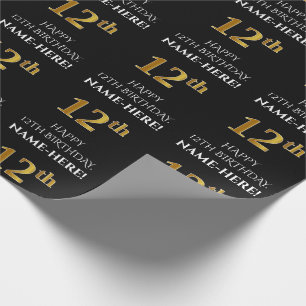 12. Geburtstag: Elegant, schwarz, Imitate Gold Loo Geschenkpapier