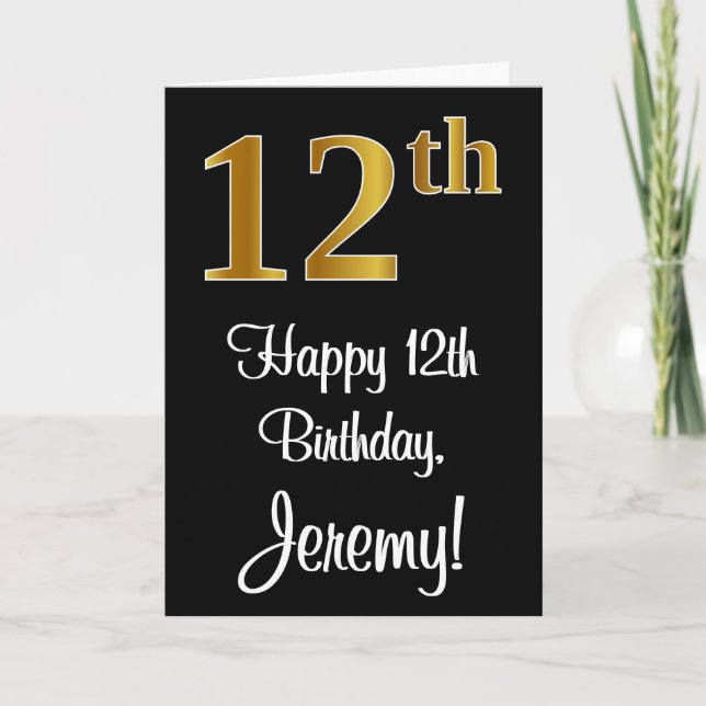 12. Geburtstag ~ Elegante Luxuriöse Imitate Gold L Karte (Vorderseite)