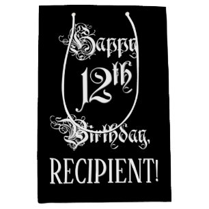 12. Geburtstag: Extravagant, elegant, Script + Ind Mittlere Geschenktüte