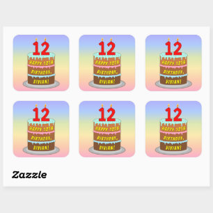 12. Geburtstag: Fun Cake and Candles + Individuell Quadratischer Aufkleber