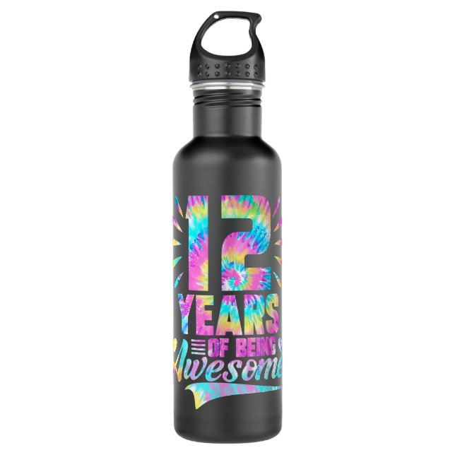 12. Geburtstag Geschenk Idee Gefärbte Krawatte 12  Edelstahlflasche (Vorderseite)