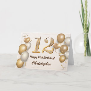 12. Geburtstag Gold Balloons und Confetti Geburtst Karte