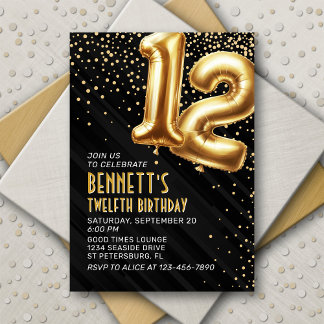 12. Geburtstag Gold Black Einladung