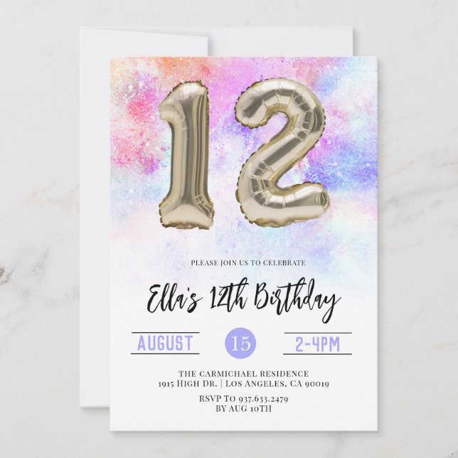 12. Geburtstag Gradient Einladung (Vorderseite)