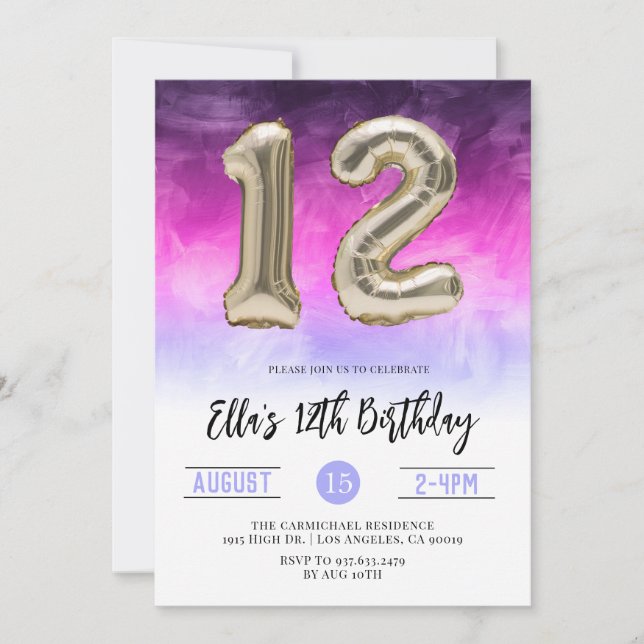 12. Geburtstag Gradient Einladung (Vorderseite)