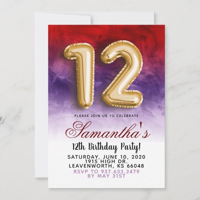 12. Geburtstag - Gradient Invitation Einladung (Vorderseite)