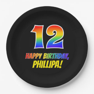 12. Geburtstag: kühl, Spaß, einfach, Regenbogen  Pappteller