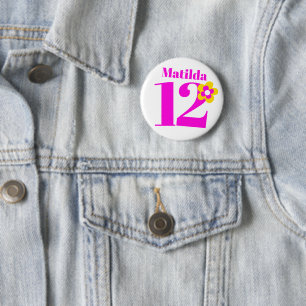 12. Geburtstag Mädchen rosa Button-Taste Abzeichen Button