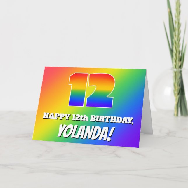 12. Geburtstag: mehrfarbiges Regenbogenmuster # 12 Karte (Vorderseite)