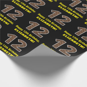 12. Geburtstag: Name & Imitate HolzkörnPattern "12 Geschenkpapier