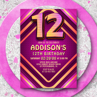 12. Geburtstag Neon Einladung