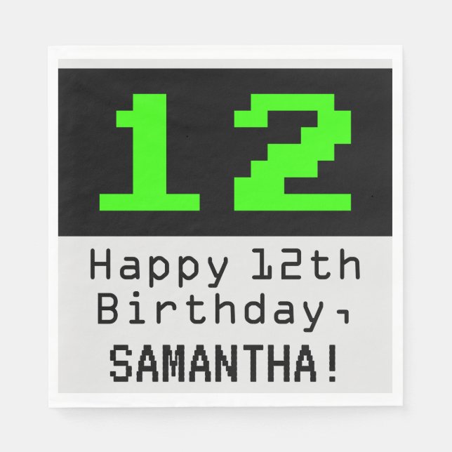12. Geburtstag - Nerdy / Geeky Style "12" & Name Serviette (Vorderseite)